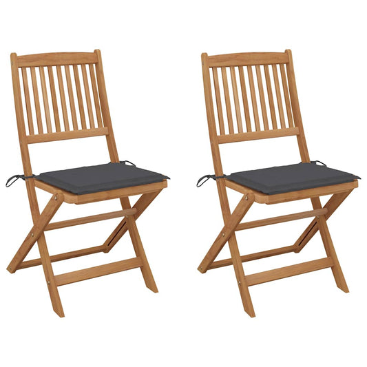 Folding Garden Chairs 2 Pcs With Cushions Solid Wood Acacia