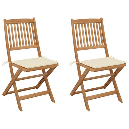 Folding Garden Chairs 2 Pcs With Cushions Solid Wood Acacia