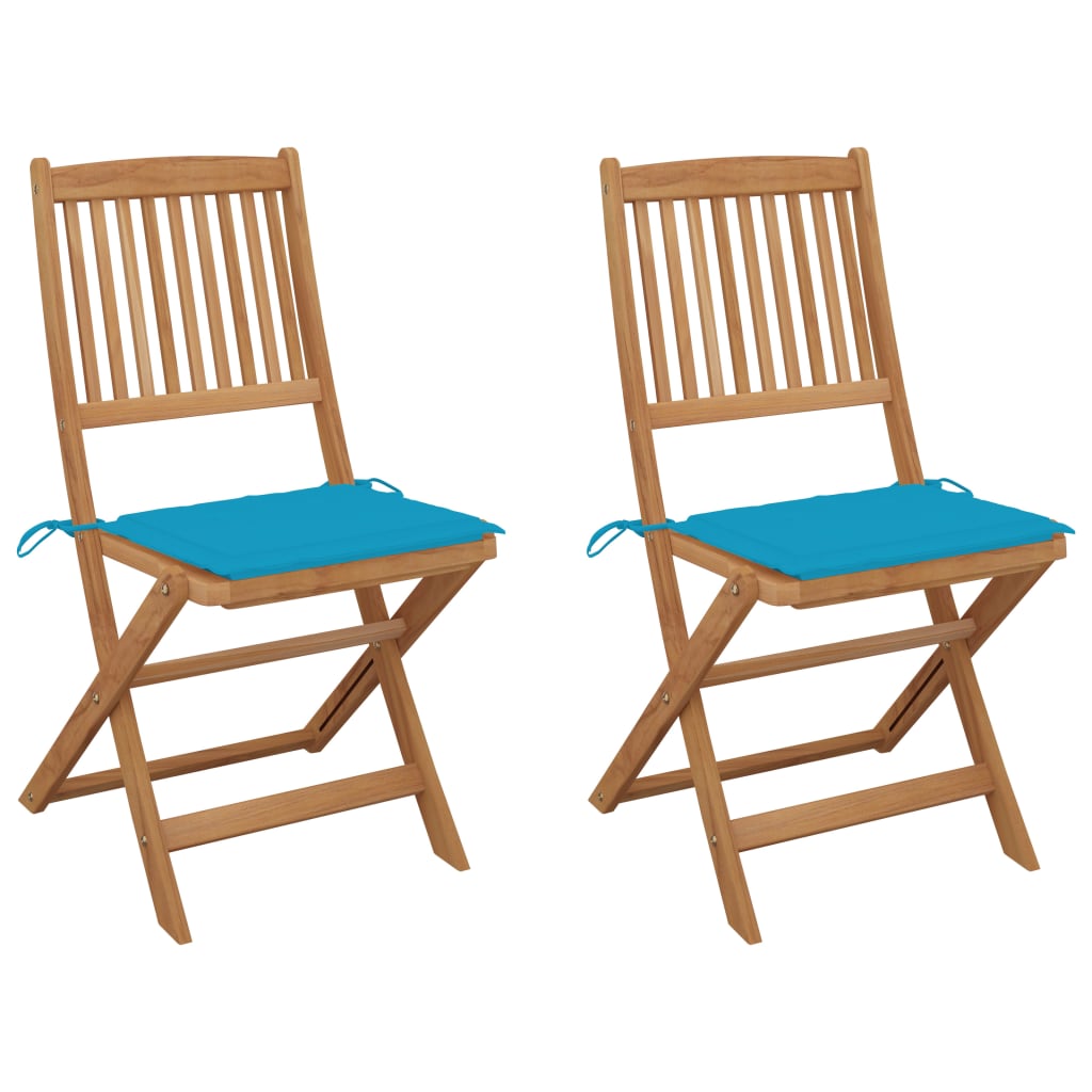 Folding Garden Chairs 2 Pcs With Cushions Solid Wood Acacia