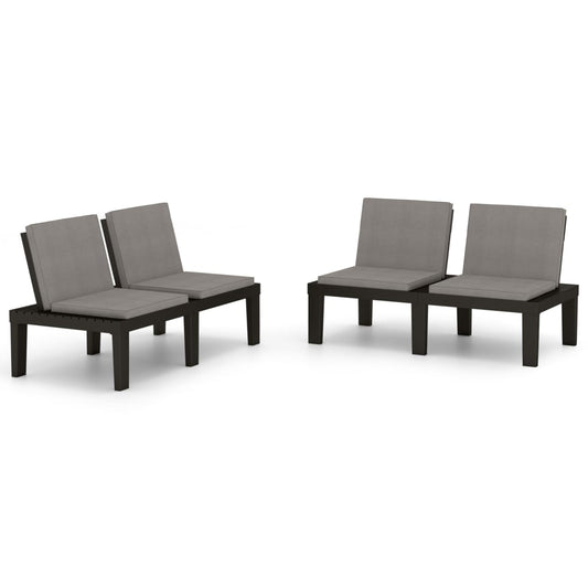 Garden Lounge Benches With Cushions 2 Pcs Plastic