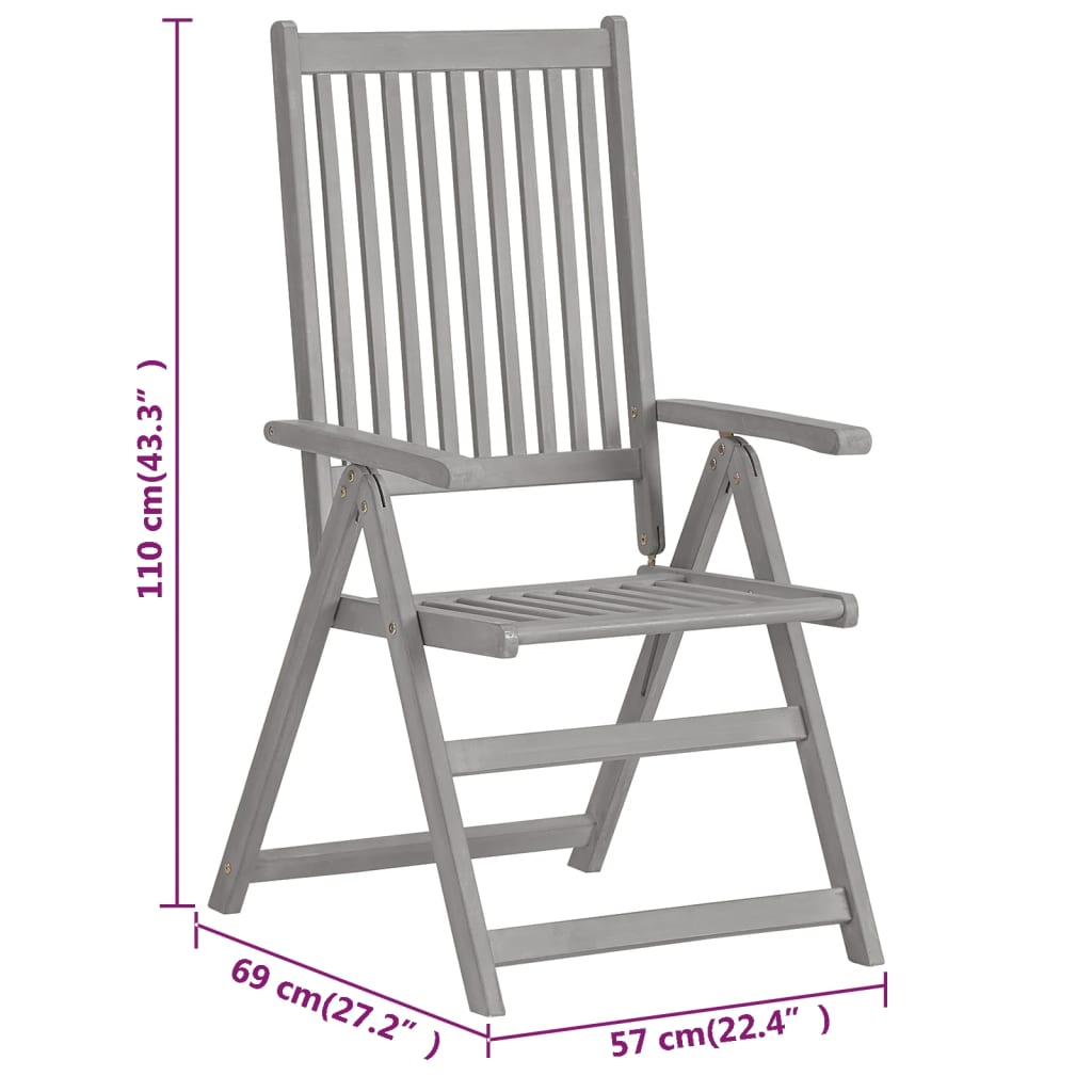 Garden Reclining Chairs 4 Pcs Grey Solid Wood Acacia
