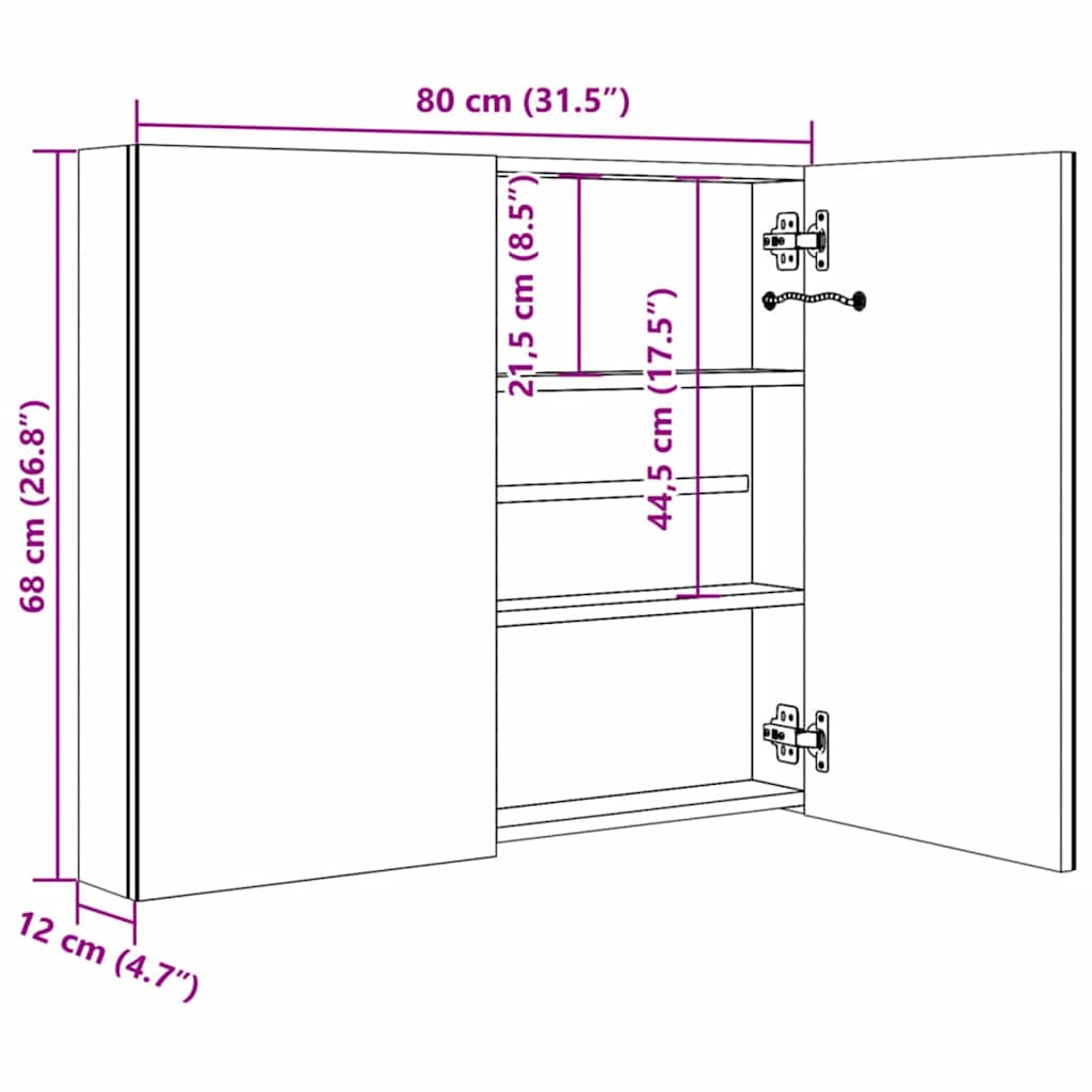 Led Bathroom Mirror Cabinet 80X12.2X68 Cm