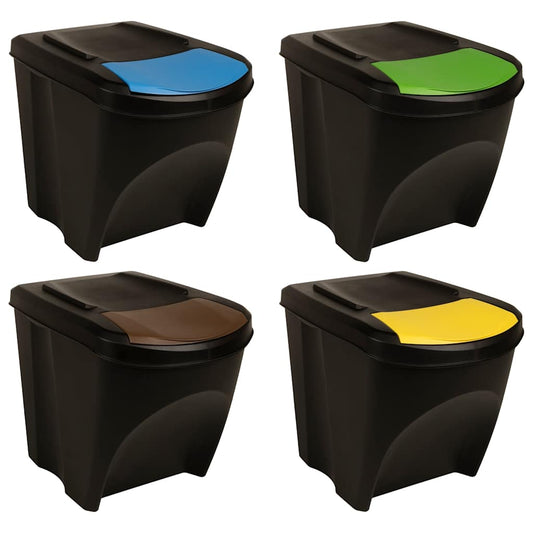 Stackable Garbage Bin Boxes 4 Pcs 100 L Polypropylene