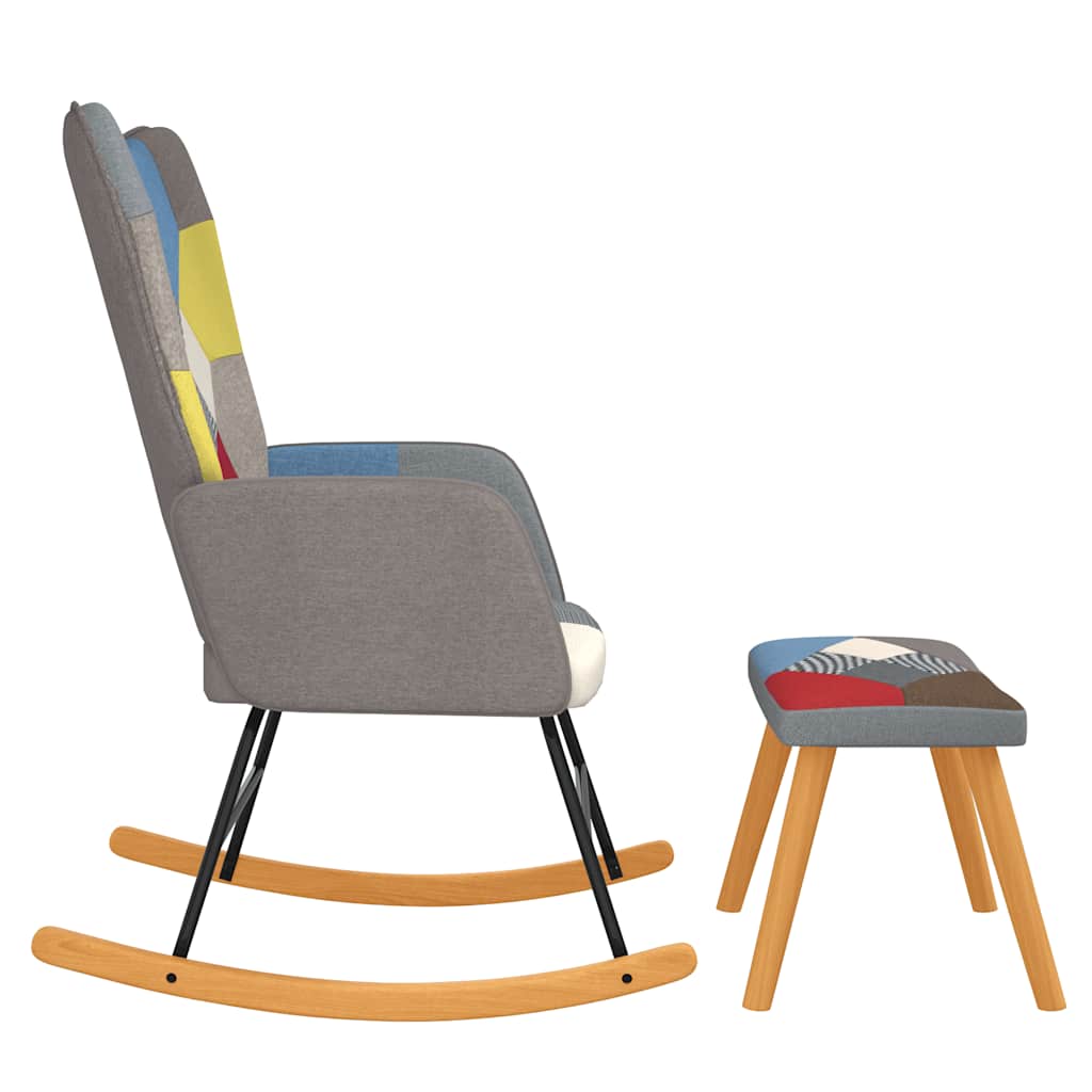 Rocking Chair With A Stool Patchwork Fabric