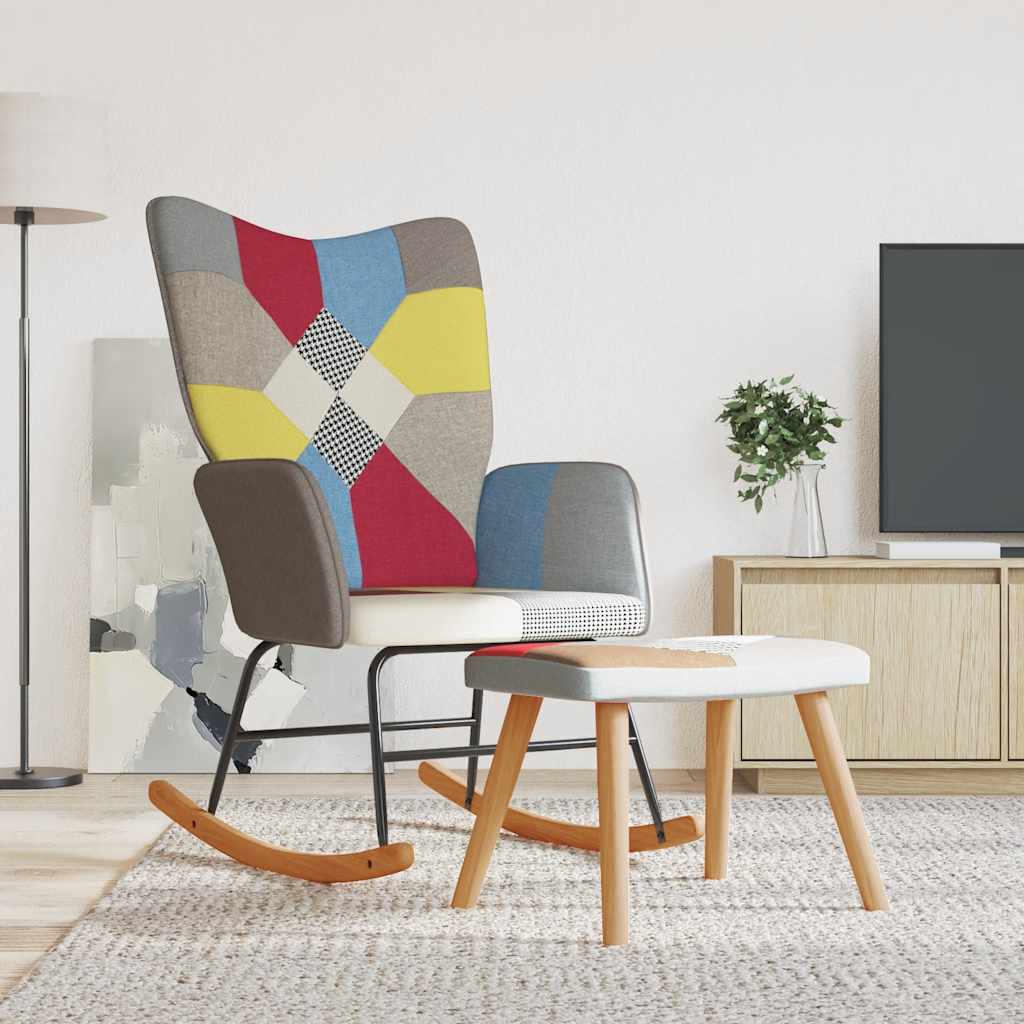 Rocking Chair With A Stool Patchwork Fabric