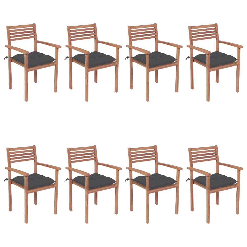 Stackable Garden Chairs With Cushions 8 Pcs Solid Teak Wood