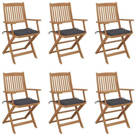 Folding Garden Chairs 6 Pcs With Cushions Solid Acacia Wood