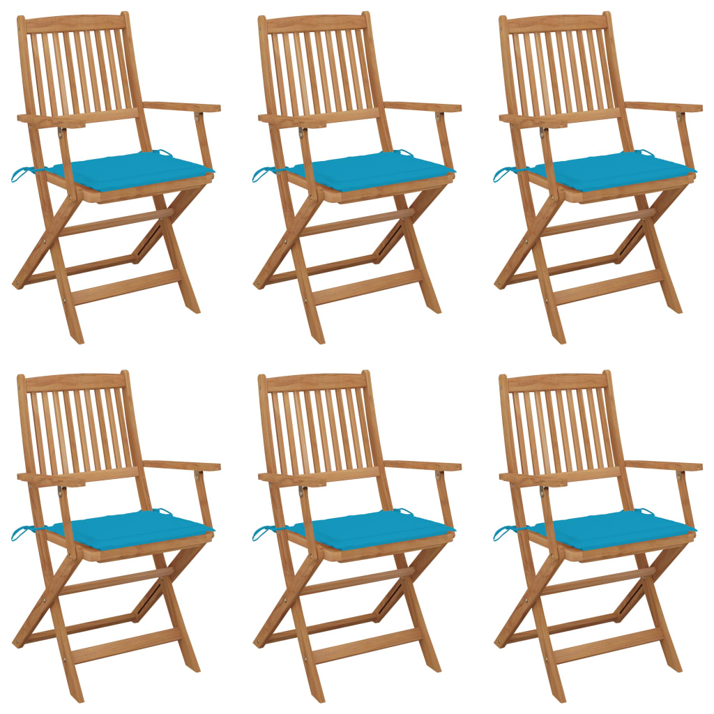 Folding Garden Chairs 6 Pcs With Cushions Solid Acacia Wood