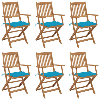Folding Garden Chairs 6 Pcs With Cushions Solid Acacia Wood