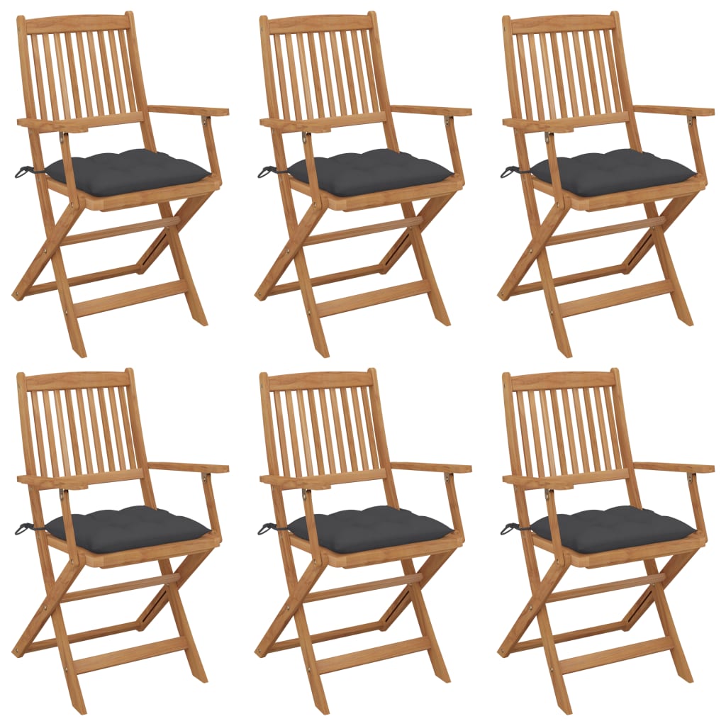 Folding Garden Chairs 6 Pcs With Cushions Solid Acacia Wood