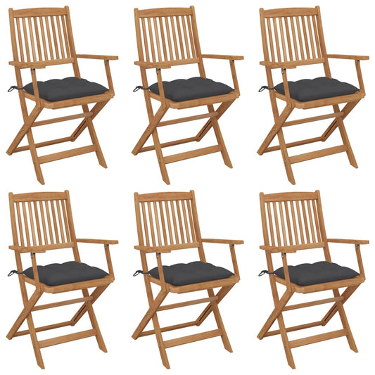 Folding Garden Chairs 6 Pcs With Cushions Solid Acacia Wood