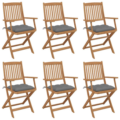 Folding Garden Chairs 6 Pcs With Cushions Solid Acacia Wood