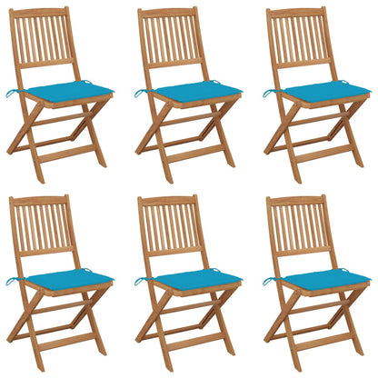Folding Garden Chairs 6 Pcs With Cushions Solid Acacia Wood