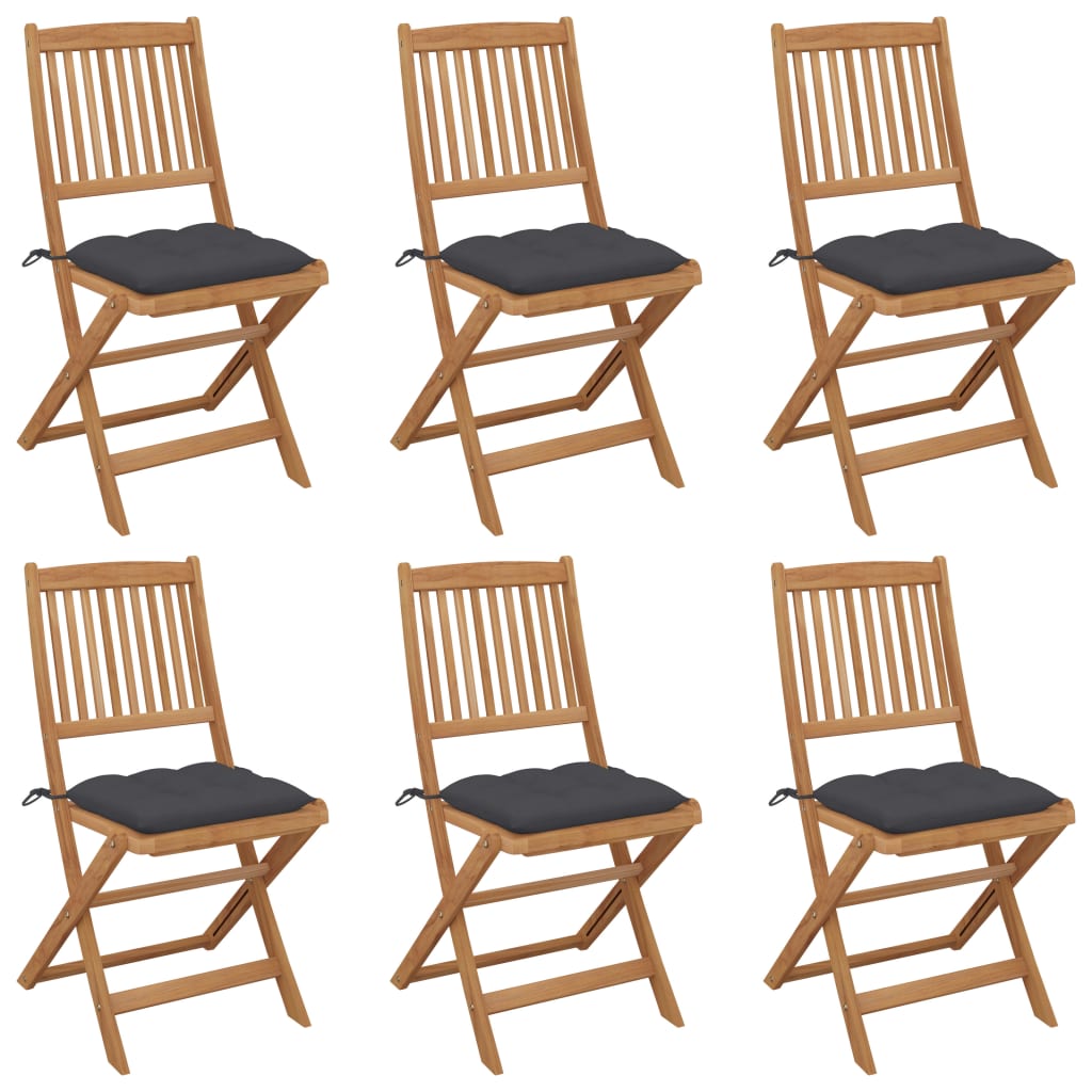 Folding Garden Chairs 6 Pcs With Cushions Solid Acacia Wood