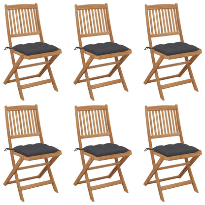 Folding Garden Chairs 6 Pcs With Cushions Solid Acacia Wood