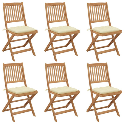 Folding Garden Chairs 6 Pcs With Cushions Solid Acacia Wood