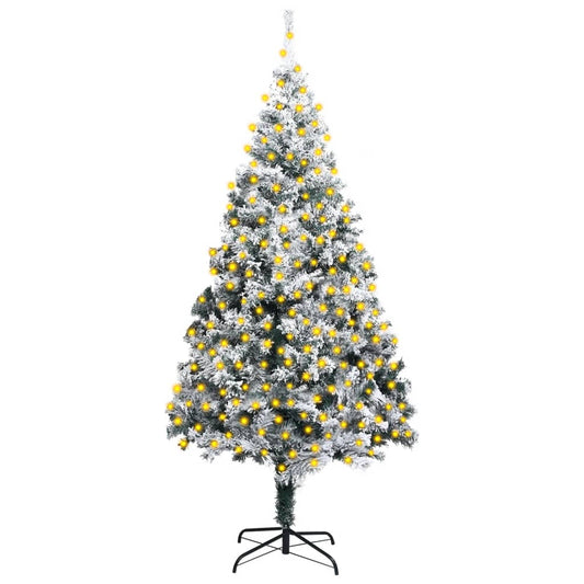 Artificial Pre-Lit Christmas Tree With Flocked Snow Green 300 Cm Pvc