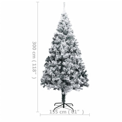 Artificial Pre-Lit Christmas Tree With Flocked Snow Green 300 Cm Pvc