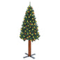 Slim Pre-Lit Christmas Tree With Real Wood&White Snow Green 180 Cm