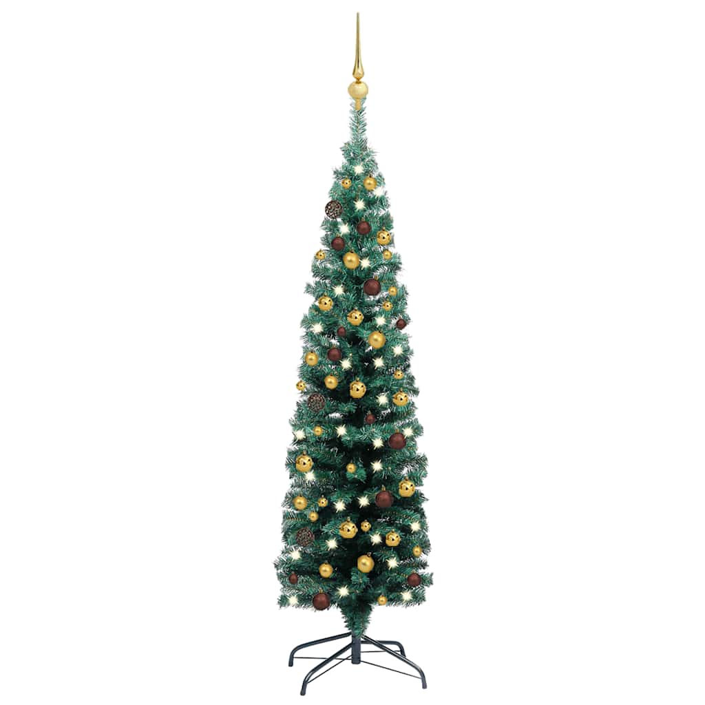 Slim Artificial Pre-Lit Christmas Tree With Ball Set