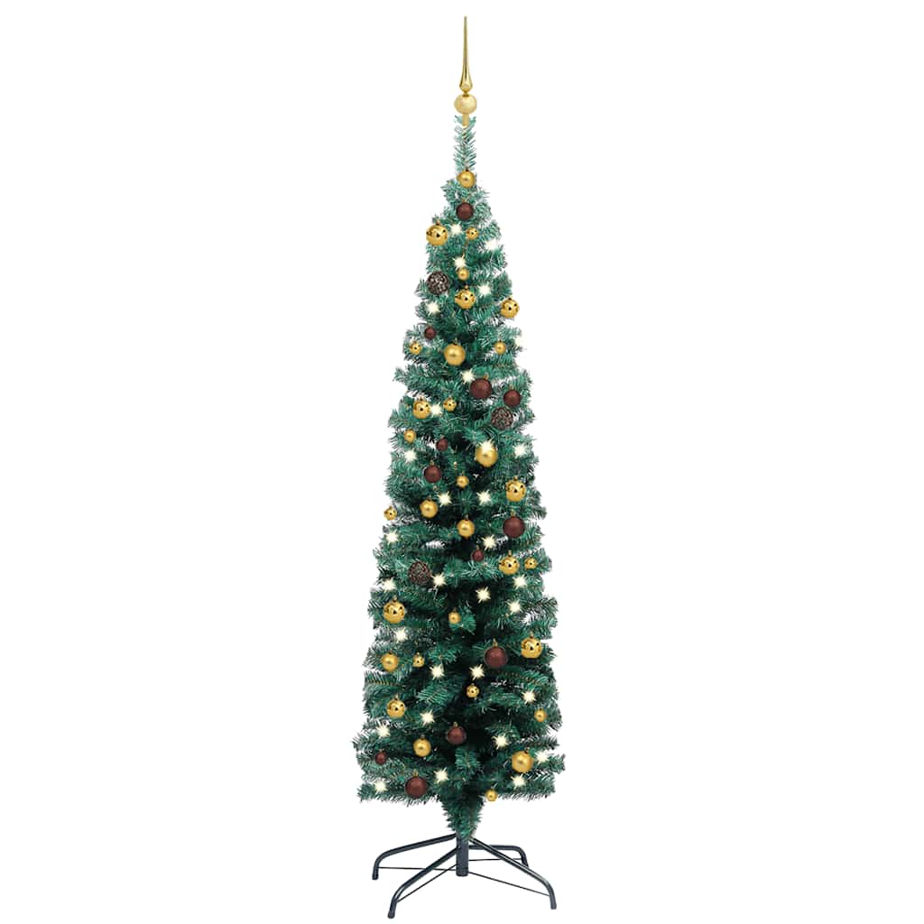 Slim Artificial Pre-Lit Christmas Tree With Ball Set