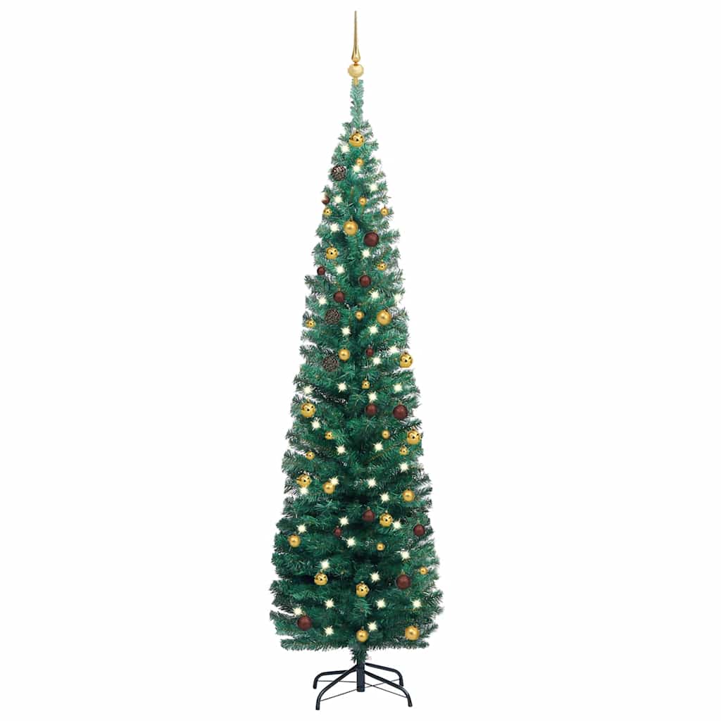 Slim Artificial Pre-Lit Christmas Tree With Ball Set