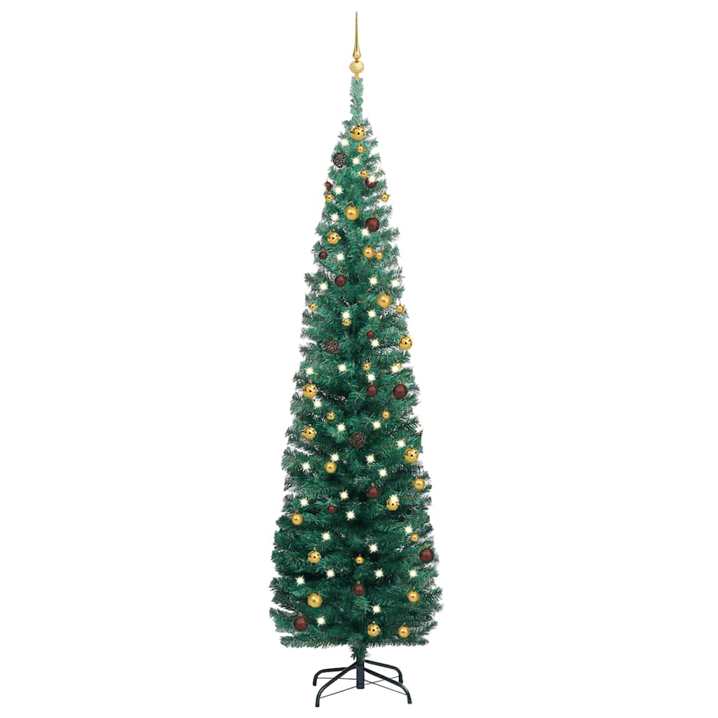 Slim Artificial Pre-Lit Christmas Tree With Ball Set