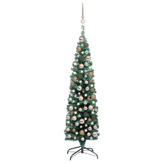 Slim Artificial Pre-Lit Christmas Tree With Ball Set