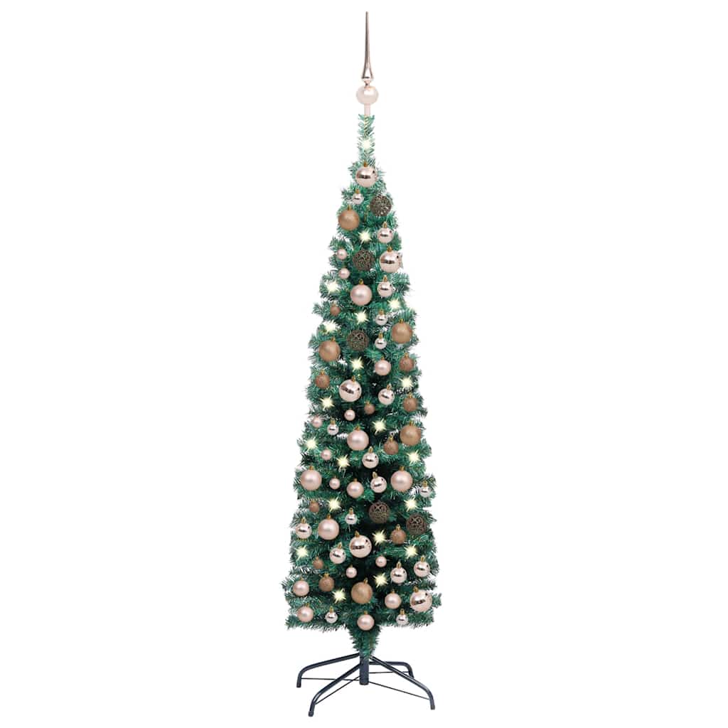Slim Artificial Pre-Lit Christmas Tree With Ball Set