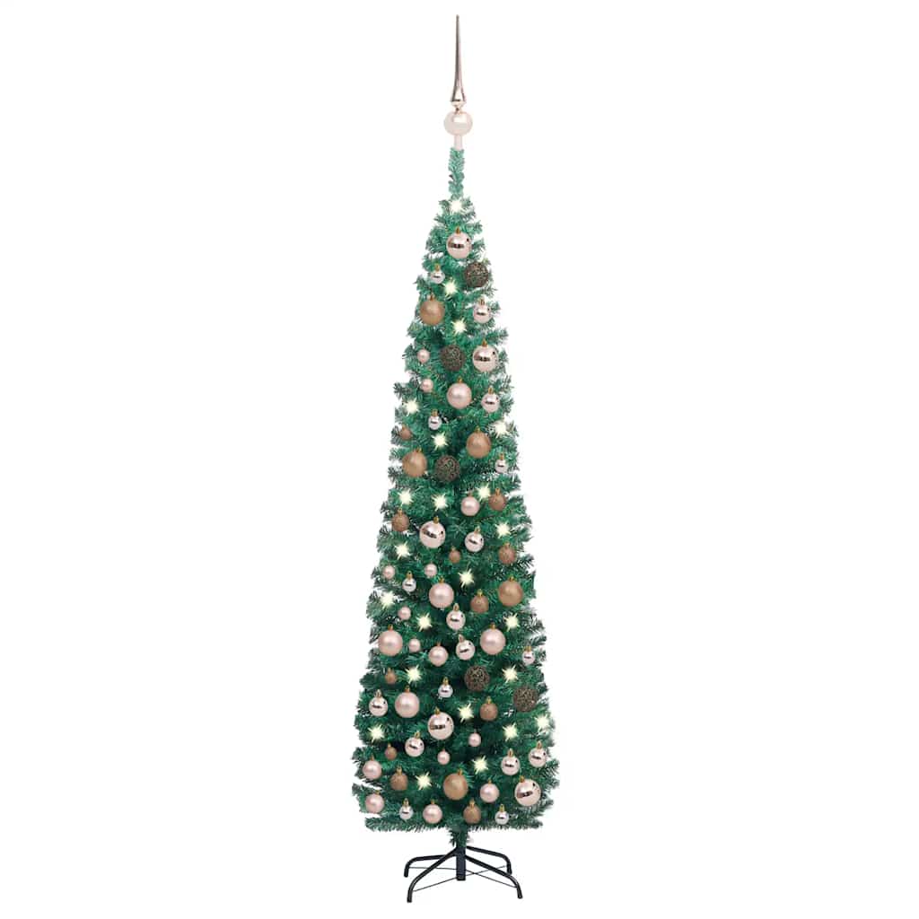 Slim Artificial Pre-Lit Christmas Tree With Ball Set