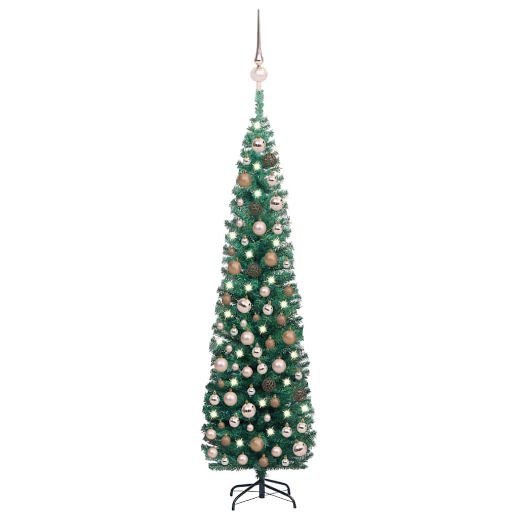 Slim Artificial Pre-Lit Christmas Tree With Ball Set