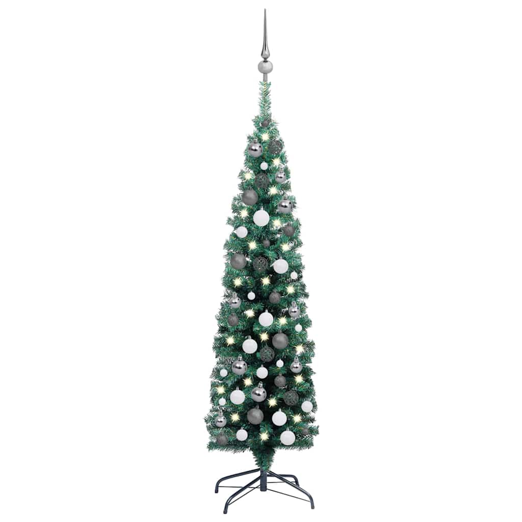 Slim Artificial Pre-Lit Christmas Tree With Ball Set