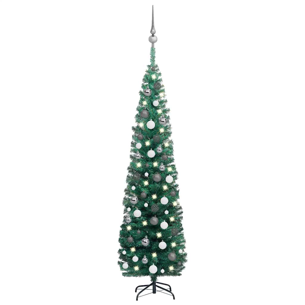 Slim Artificial Pre-Lit Christmas Tree With Ball Set
