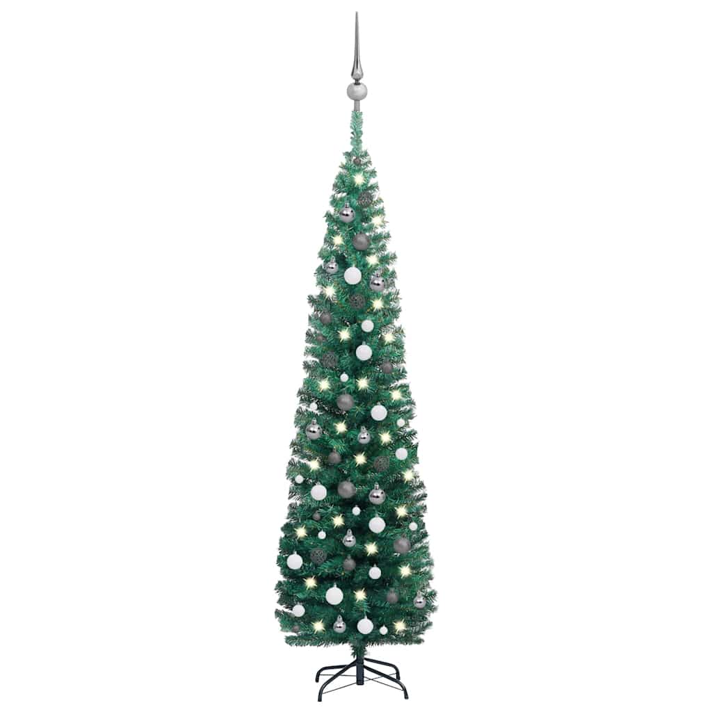 Slim Artificial Pre-Lit Christmas Tree With Ball Set