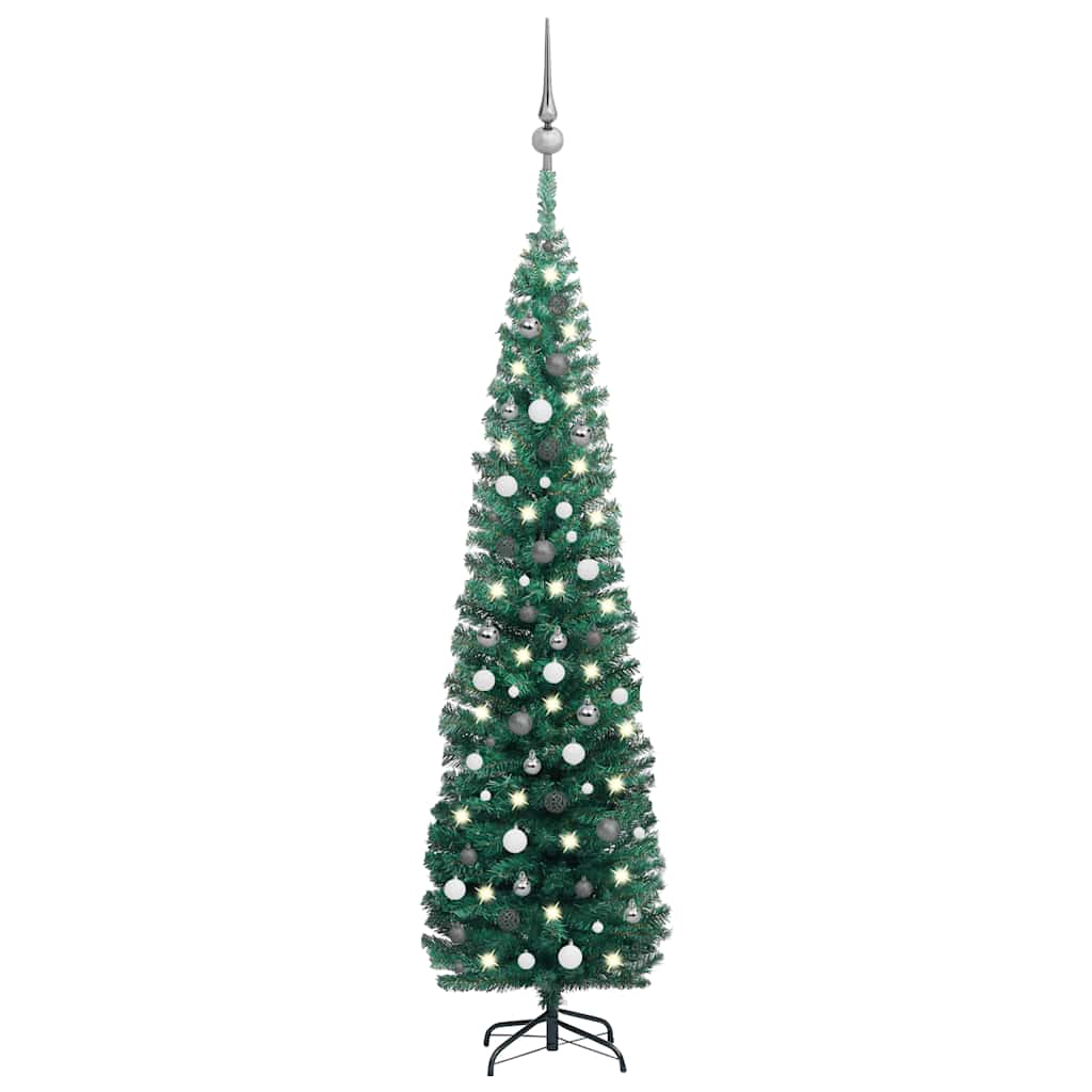 Slim Artificial Pre-Lit Christmas Tree With Ball Set