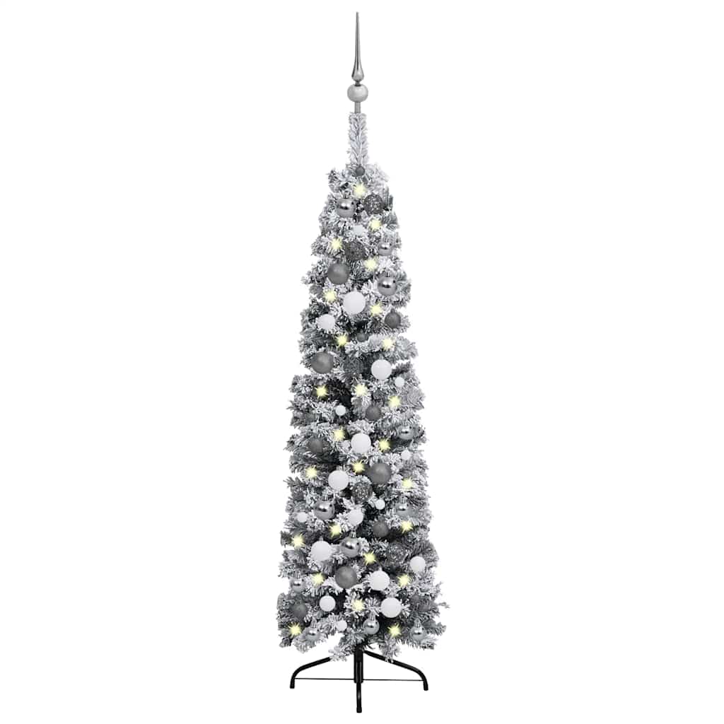 Slim Artificial Pre-Lit Christmas Tree With Ball Set