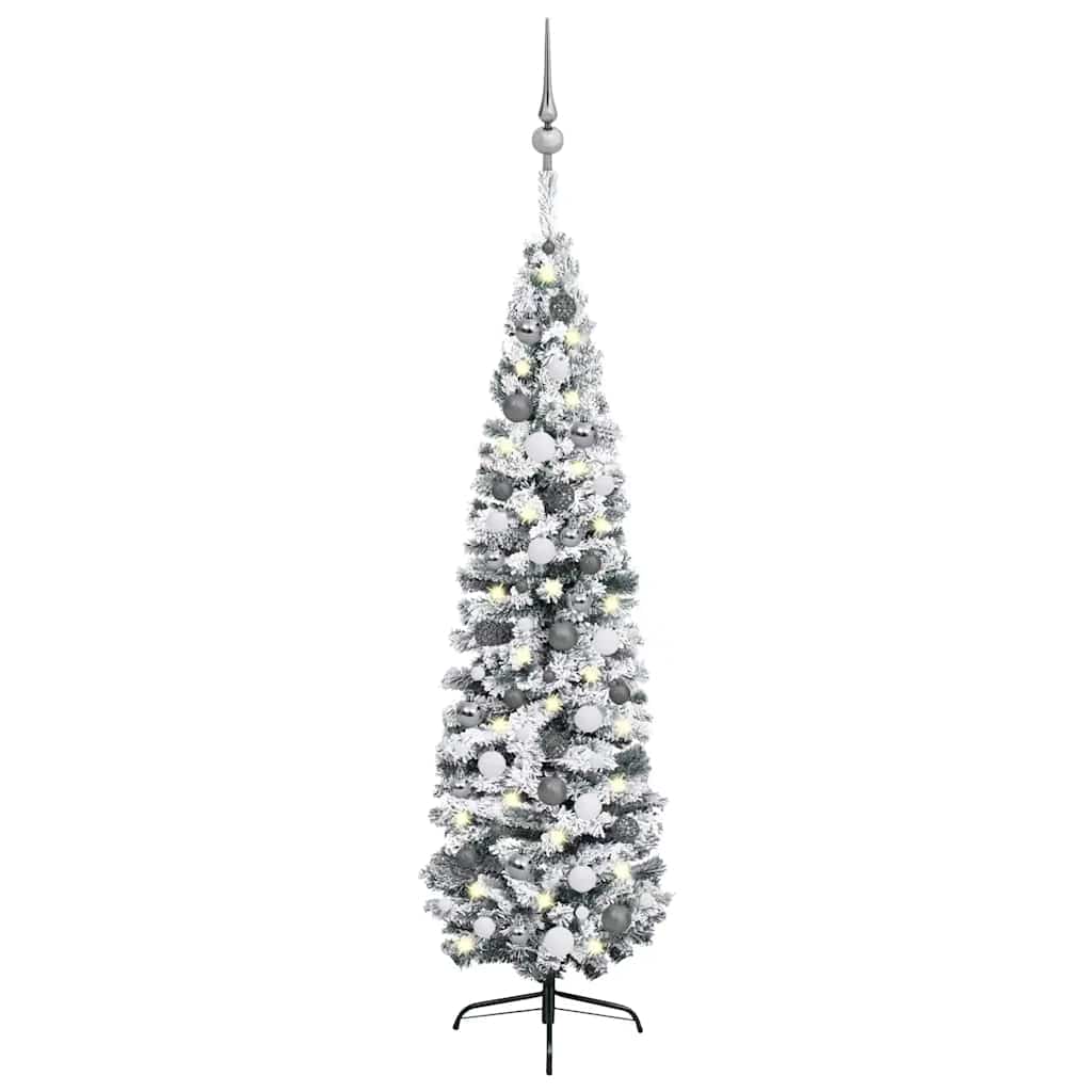 Slim Artificial Pre-Lit Christmas Tree With Ball Set