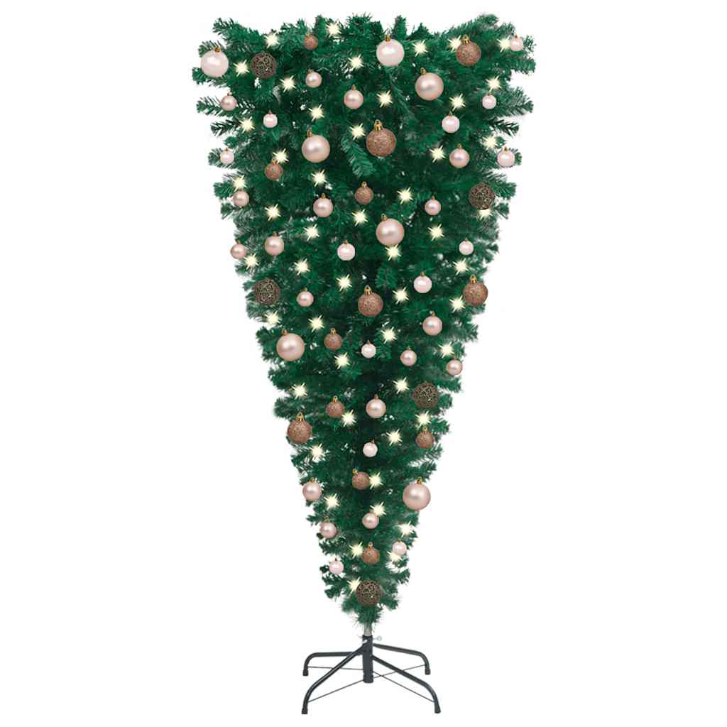 Upside-Down Artificial Pre-Lit Christmas Tree With Ball Set 210 Cm