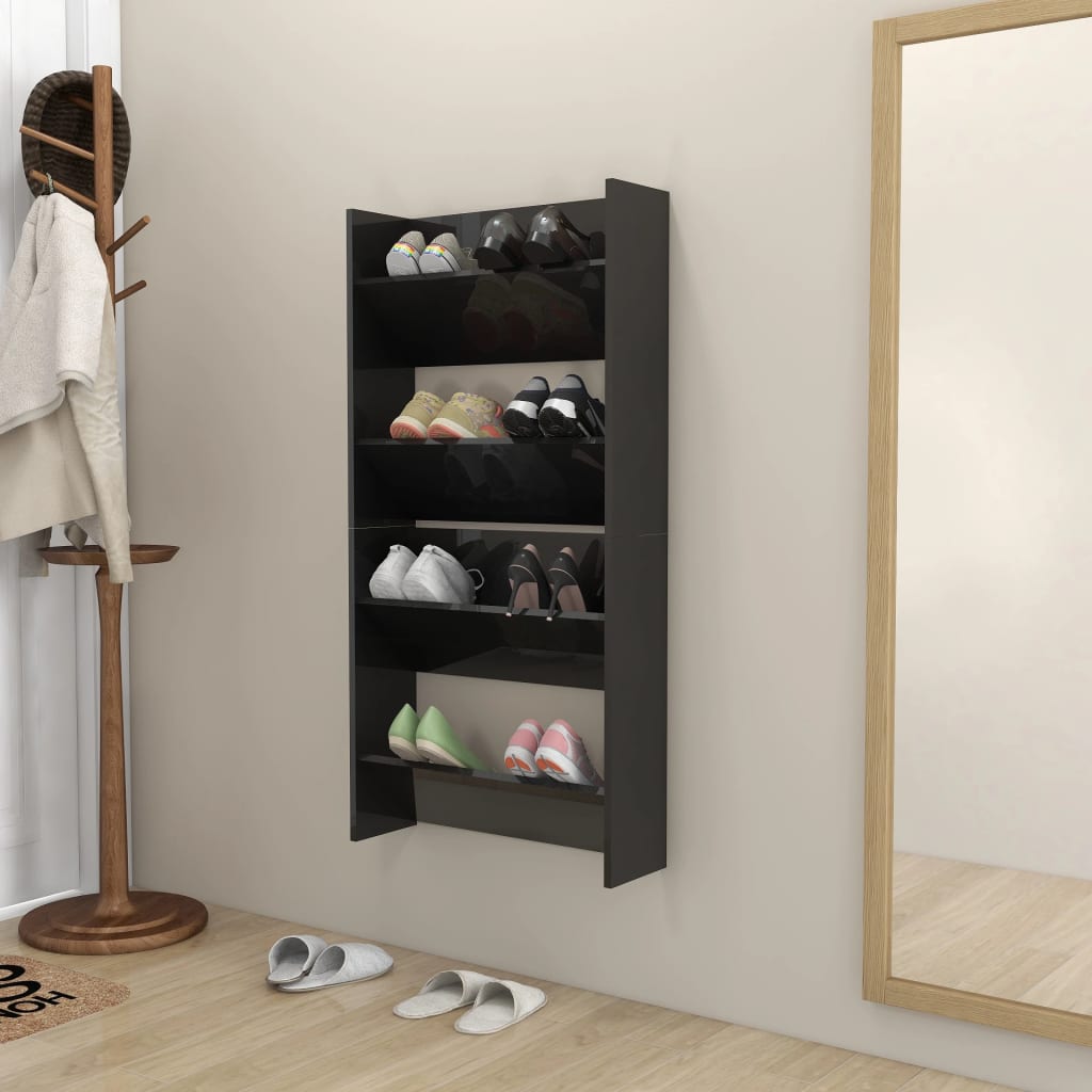 Wall Shoe Cabinets 2 Pcs 60X18X Engineered Wood High Gloss Black