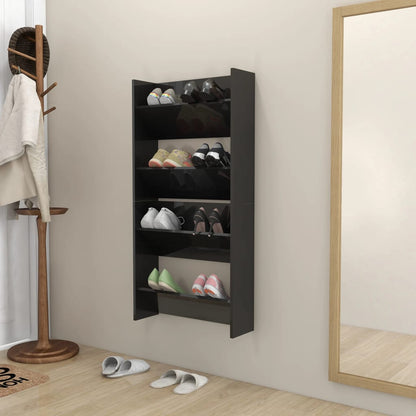 Wall Shoe Cabinets 2 Pcs 60X18X Engineered Wood High Gloss Black