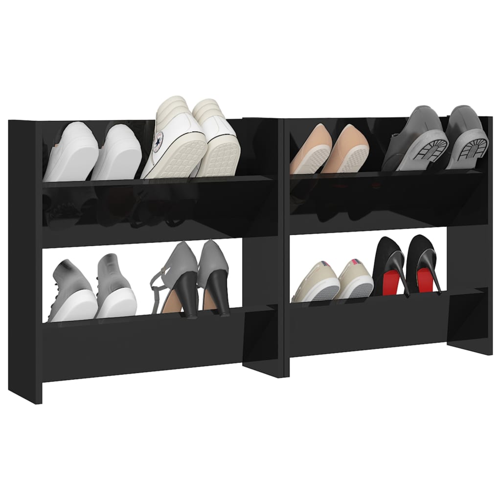 Wall Shoe Cabinets 2 Pcs 60X18X Engineered Wood High Gloss Black