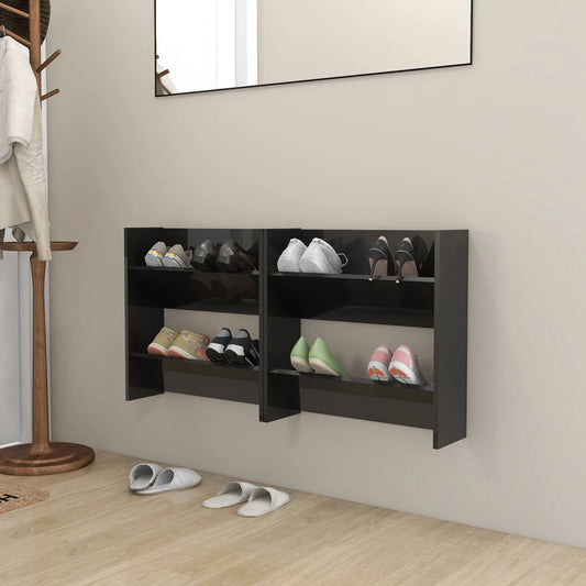 Wall Shoe Cabinets 2 Pcs 60X18X Engineered Wood High Gloss Black