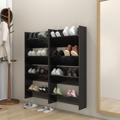 Wall Shoe Cabinets 2 Pcs 60X18X Engineered Wood High Gloss Black