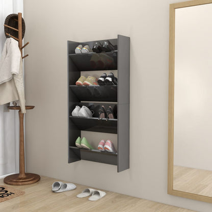 Wall Shoe Cabinets 2 Pcs 60X18X Engineered Wood High Gloss Grey