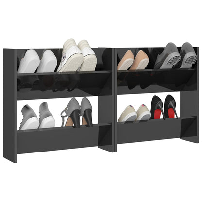 Wall Shoe Cabinets 2 Pcs 60X18X Engineered Wood High Gloss Grey