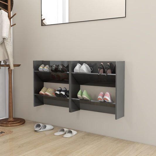Wall Shoe Cabinets 2 Pcs 60X18X Engineered Wood High Gloss Grey