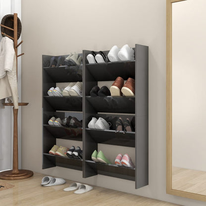 Wall Shoe Cabinets 2 Pcs 60X18X Engineered Wood High Gloss Grey