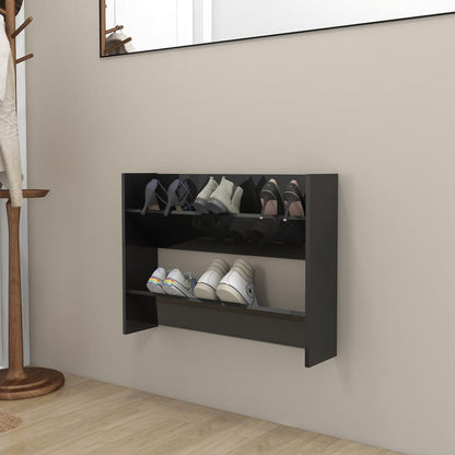 Wall Shoe Cabinets 2 Pcs 60X18X Engineered Wood High Gloss Black