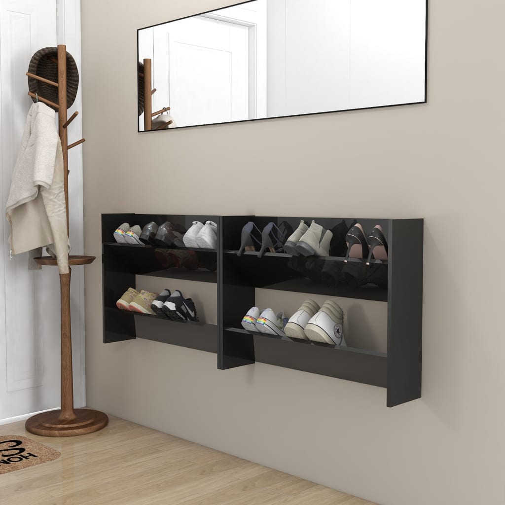 Wall Shoe Cabinets 2 Pcs 60X18X Engineered Wood High Gloss Black