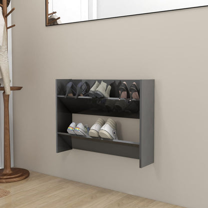 Wall Shoe Cabinets 2 Pcs 60X18X Engineered Wood High Gloss Grey